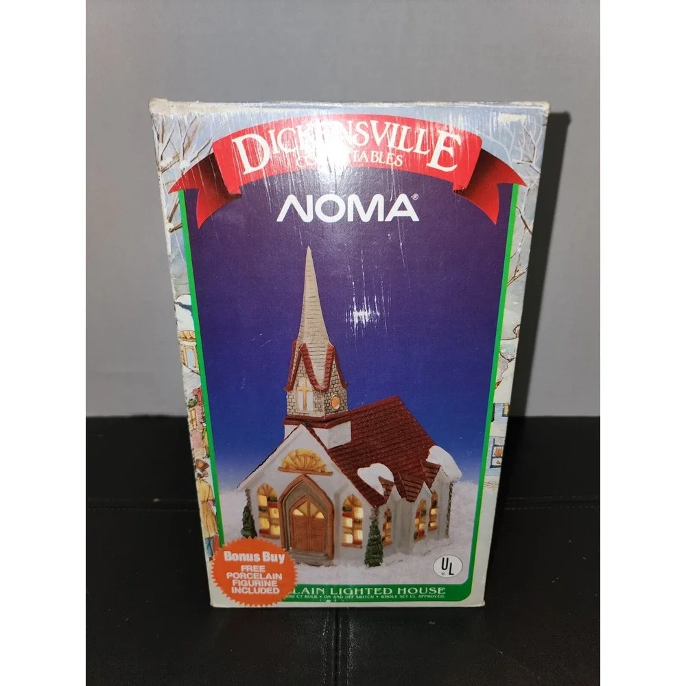 Vintage‎ 1989 NOMA Dickensville Church Porcelain Light House No Cord